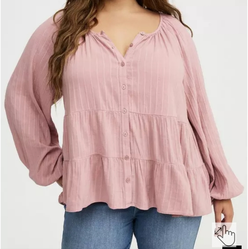 NWOT Torrid Light Pink Button-Front babydoll Peasant Blouse